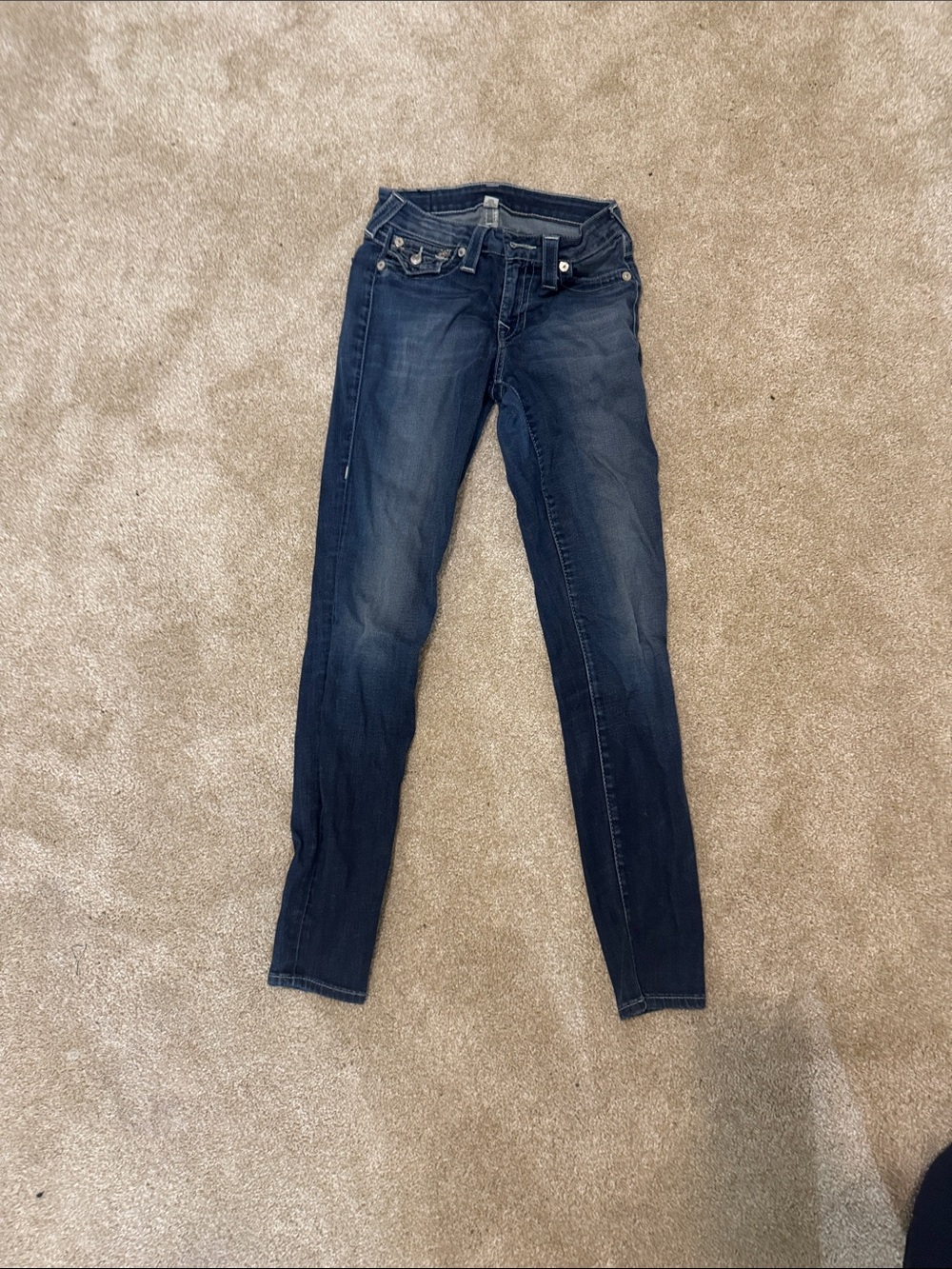 True Religion Women's Indigo Skinny Jeans with Rhinestone Pockets Size 27